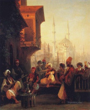  Constant Pintura Art%C3%ADstica - Cafetería junto a la mezquita de Ortakoy en Constantinopla Ivan Aivazovsky
